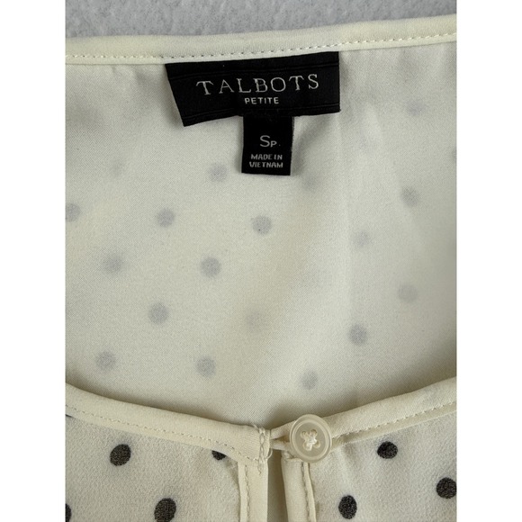 Talbots Petite Polka Dot‎ Long Sleeve Blouse Top Keyhole Ivory Black SP - Picture 6 of 7